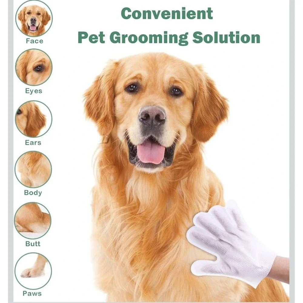 CuteBone Pet Rinse Free Glove Wipe 6 Count for Dogs and Cats Plant-Based Formula